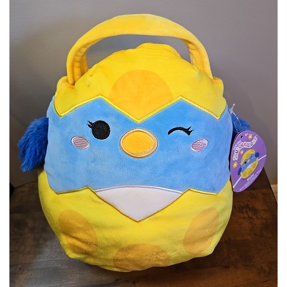 Squishmallows Bebe the Bluebird Plush Easter Basket Treat Pail 10" Yellow NEW